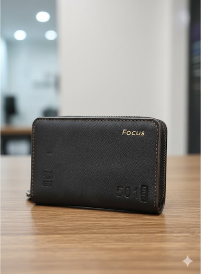 Focus 501 Slim Zippered Card Case – Brown Matte Finish - Image 3