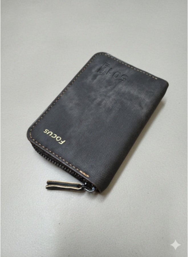 Focus 501 Slim Zippered Card Case – Brown Matte Finish - Image 2