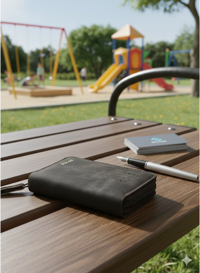 Focus 501 Slim Zippered Card Case – Brown Matte Finish - Image 5