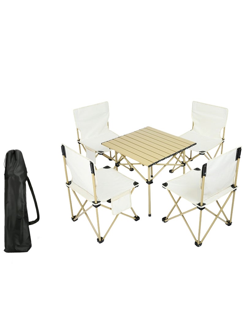 Generic 5PCS Portable Camping Chair and Table Set, Folding Camping Table Chair Set, Lightweight Backpacking Camping Chairs and Table Combo for Patio, Backyard, Garden, Poolside, Beach, Lawn, Porch - Image 1