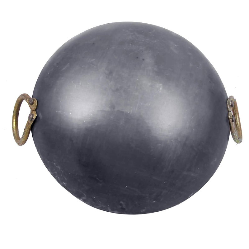 KITCHEN SHOPEE Traditional Iron deep Kadai Frying Pan for Cooking Iron Fry Kadhai Heavy Base Handmade Induction Friendly 11 Inch 28 cm 3 Liters 1 PES Gas Lighter Silver Color - Image 4