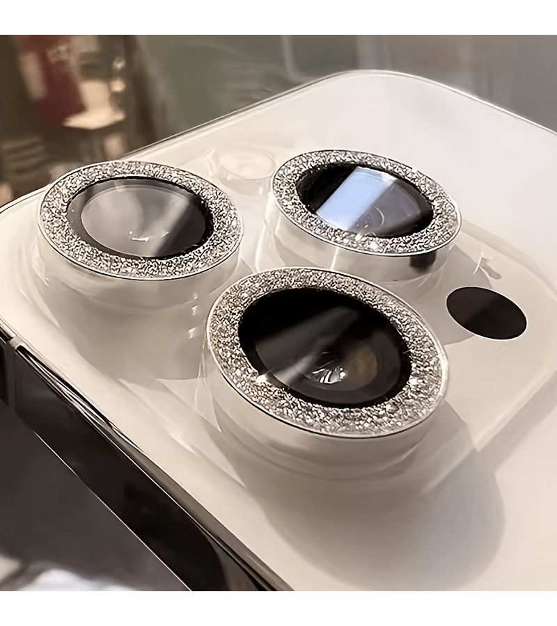 8 Pcs Silver Glitter Lens Protectors with Tempered Glass Film for iPhone IP 12 12 Mini 12 Pro Fashionable Aesthetic Phone Additions - Image 2
