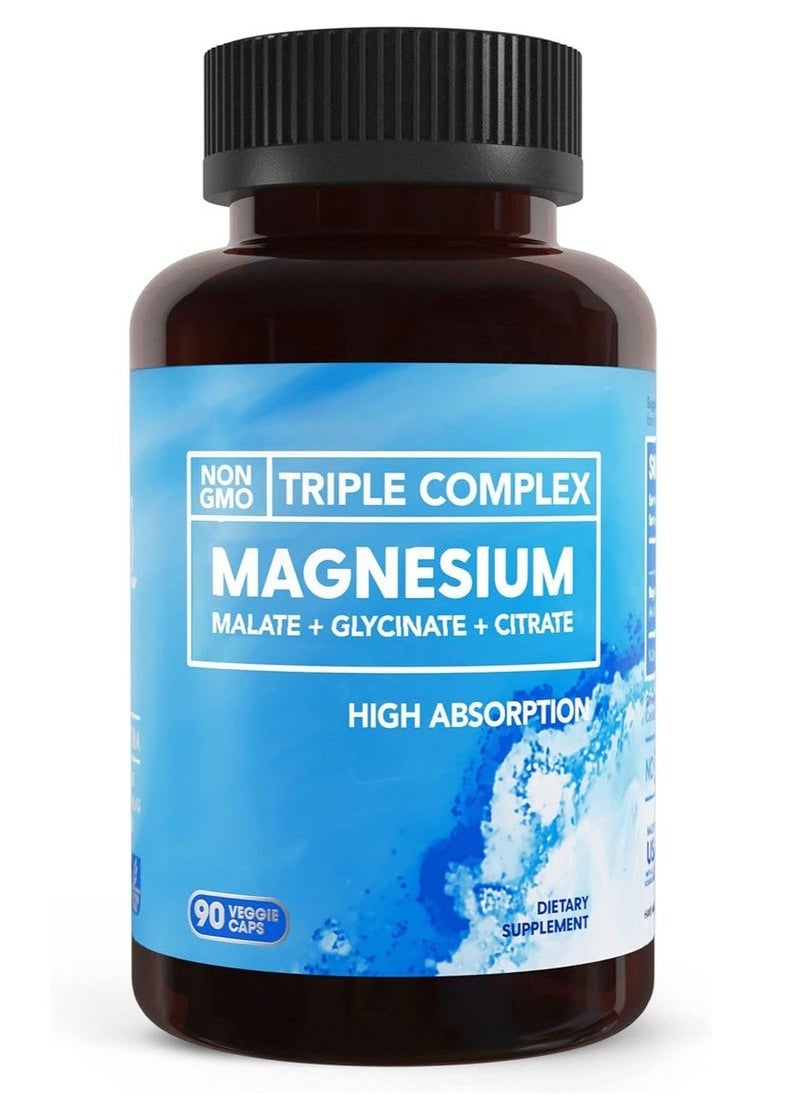 Magnesium Oil BioEmblem Triple Magnesium Complex | 300mg of Magnesium Glycinate, Malate, & Citrate for Muscles, Nerves, & Energy | High Absorption | Vegan, Non-GMO | 90 Capsules  - Image 1