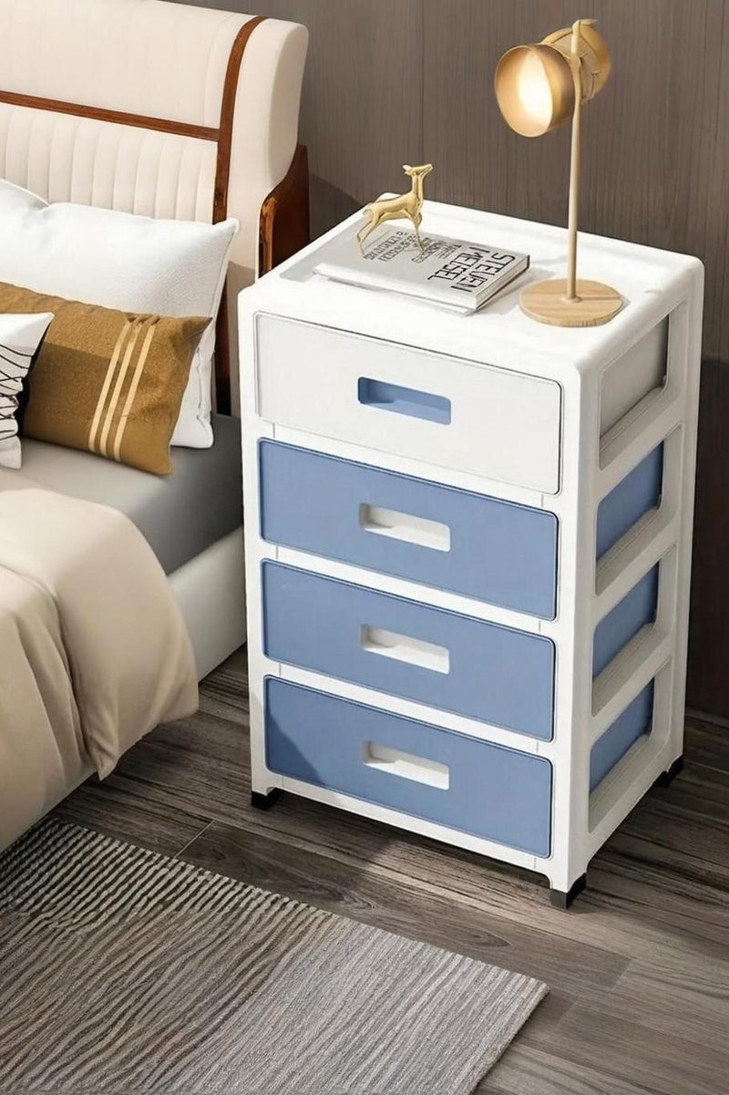 شو وو خزانة تخزين بـ 4 طبقات مع أدراج قابلة للطي ورفوف تخزين بعجلات، مناسبة لغرفة المعيشة، الحمام، المطبخ، وغرفة النوم - Image 1