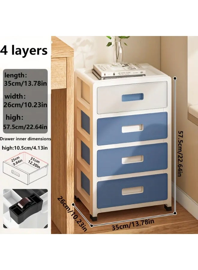 شو وو خزانة تخزين بـ 4 طبقات مع أدراج قابلة للطي ورفوف تخزين بعجلات، مناسبة لغرفة المعيشة، الحمام، المطبخ، وغرفة النوم - Image 2