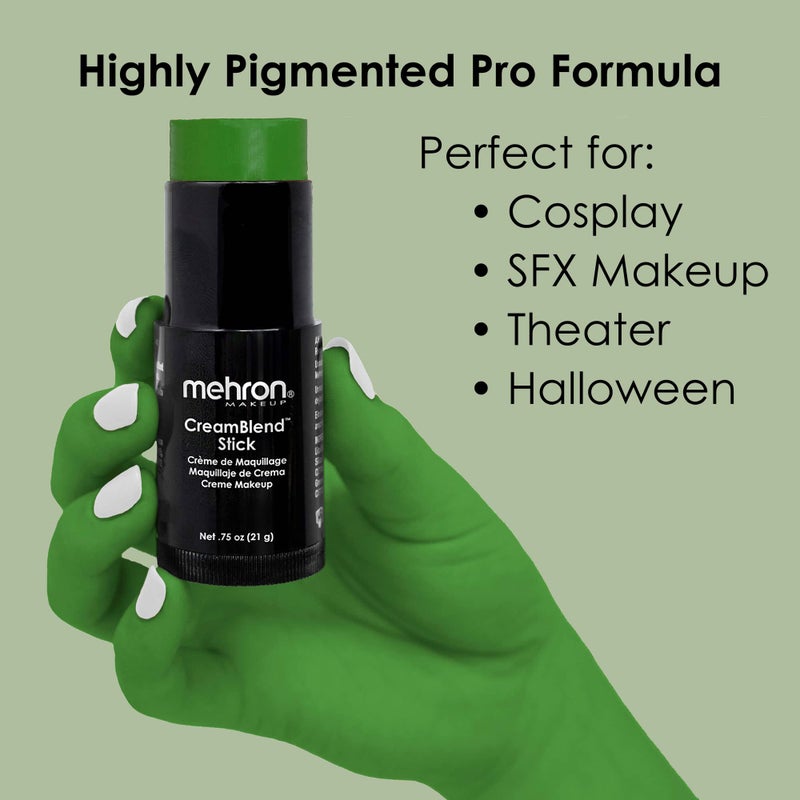 Mehron Makeup CreamBlend Stick | Face Paint, Body Paint, & Foundation Cream Makeup | Perfect for Halloween .75 oz (21 g) (Green) - Image 3