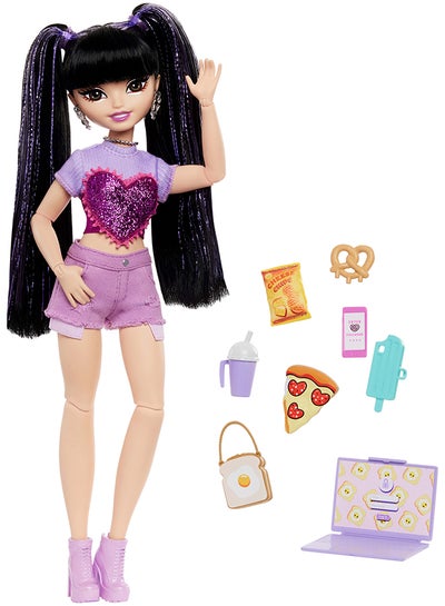 Barbie Dream Besties Doll and Accessories, Renee Posable Fashion Doll with Long Black Hair, 11 Video and Food Pieces