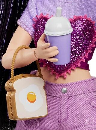 Dream Besties Doll and Accessories, Renee Posable Fashion Doll with Long Black Hair, 11 Video and Food Pieces - view 4