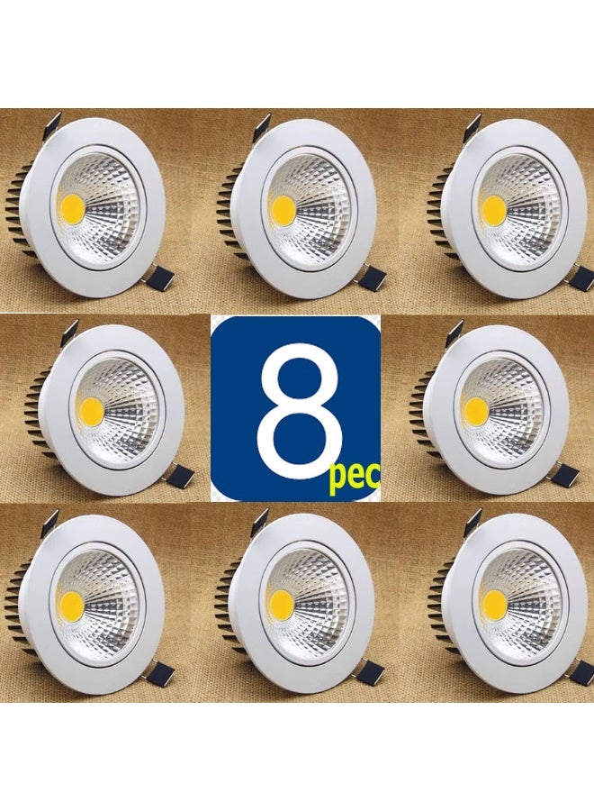 LED spotlight, fixed light, 7 cm, 8 pieces, round, white housing, COB, 7W brightness