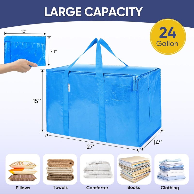 TICONN 8 Pack Extra Large Moving Bags Heavy Duty with Zippers & Carrying Handles, Durable Storage Bags Moving Boxes for Closet Organizers and Storage (8 Pack, Sky Blue) - Image 5