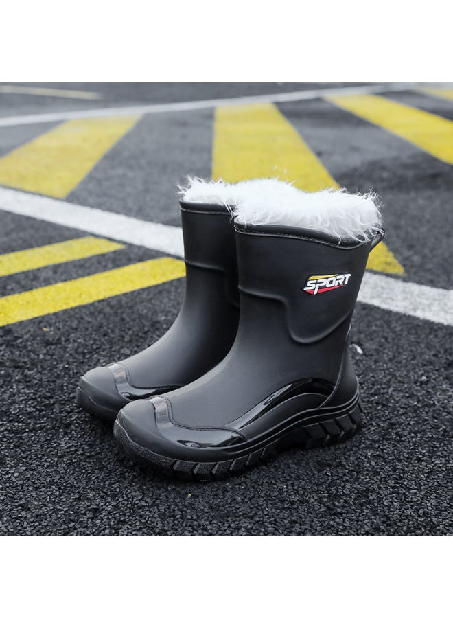 Fashion Women's Mid-calf Rain Boots, Thickened, Wear-resistant, Fleece-lined, Warm, Waterproof, Non-slip Rubber Boots, Slip-on Shoes