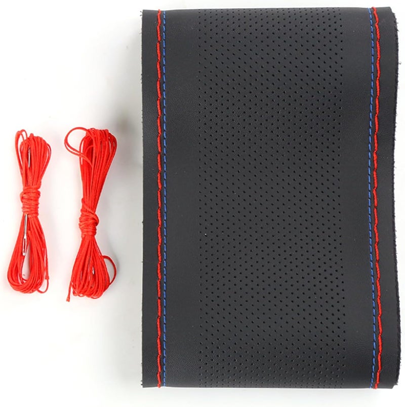 NGHEY Pack-1 Leather Steering Wheel Cover, Universal Non-Slip Stitch On Wrap, DIY Car Wheel Cover Protector with Needle and Thread for Most Cars SUVs and Trucks (Black #2) - Image 1