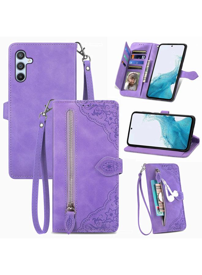 اس-توب جراب لهاتف Samsung Galaxy A36 5G، جراب هاتف جلدي بسحاب منقوش عليه زهور - Image 1