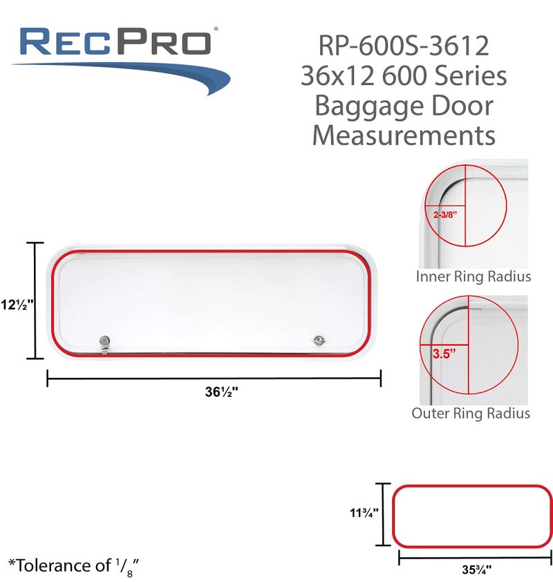 RecPro RV Baggage Door | Rounded Corners | Camper | Compartment Door | White Fiberglass (36" W x 12" H) | Made in America - Image 4