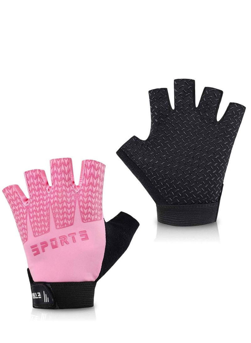 Excefore Kids Fingerless Cycling Gloves Children Half Finger Sport Gloves Breathable Non-Slip Shock-Absorbing Child Riding Bike Gloves for Girl Boy Fishing Roller Skating Hunting Climbing (Pink) - Image 1