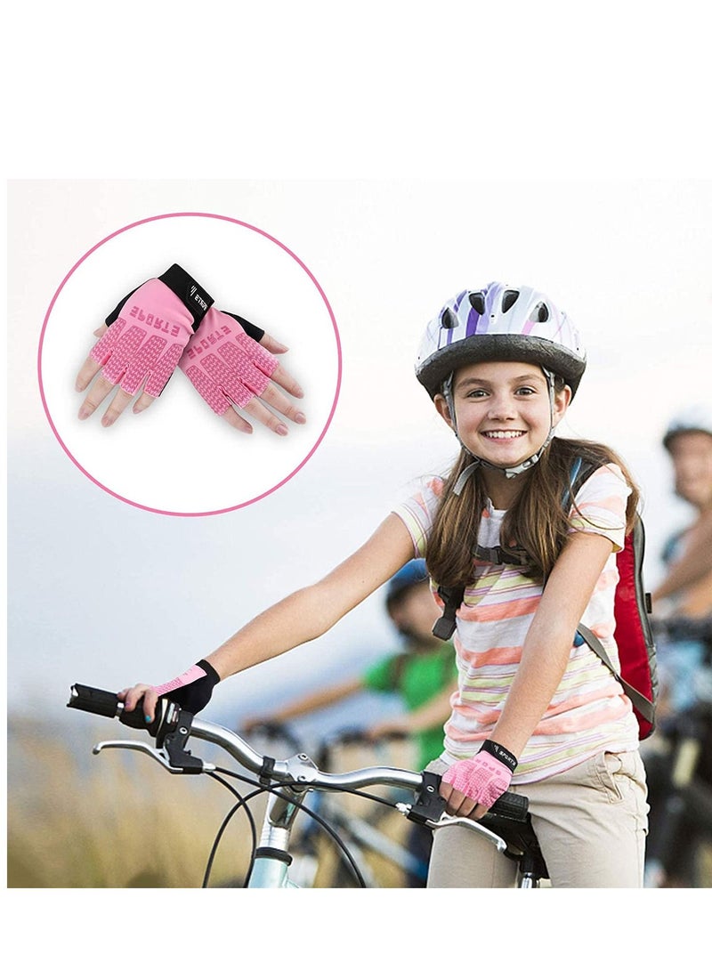 Excefore Kids Fingerless Cycling Gloves Children Half Finger Sport Gloves Breathable Non-Slip Shock-Absorbing Child Riding Bike Gloves for Girl Boy Fishing Roller Skating Hunting Climbing (Pink) - Image 2