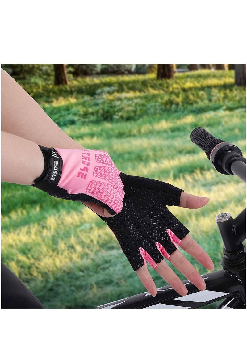 Excefore Kids Fingerless Cycling Gloves Children Half Finger Sport Gloves Breathable Non-Slip Shock-Absorbing Child Riding Bike Gloves for Girl Boy Fishing Roller Skating Hunting Climbing (Pink) - Image 3