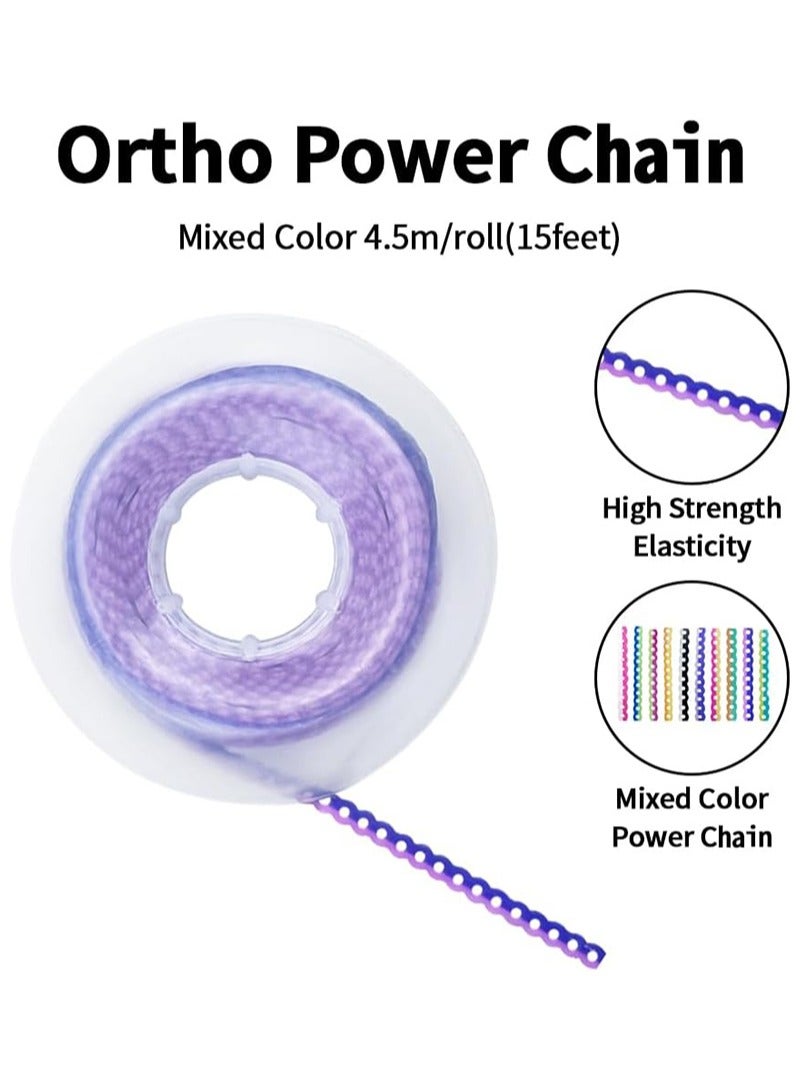 HaLunhi 4.5m Rthodontic Dental Elastic Chain，Dual Colors Color Dental Orthodontic Ultra Rubber Power Chain Elastic Rubber Band for Braces，Continuous（Short Type，Green+Yellow）  - Image 2