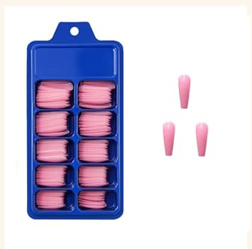 Amni 100 x Natural Look False Nail Tips 10 Sizes Matte Full Cover Long StilettoPointy Fake Nails Art Manicure UK PINK COFFIN NAILS - Image 1