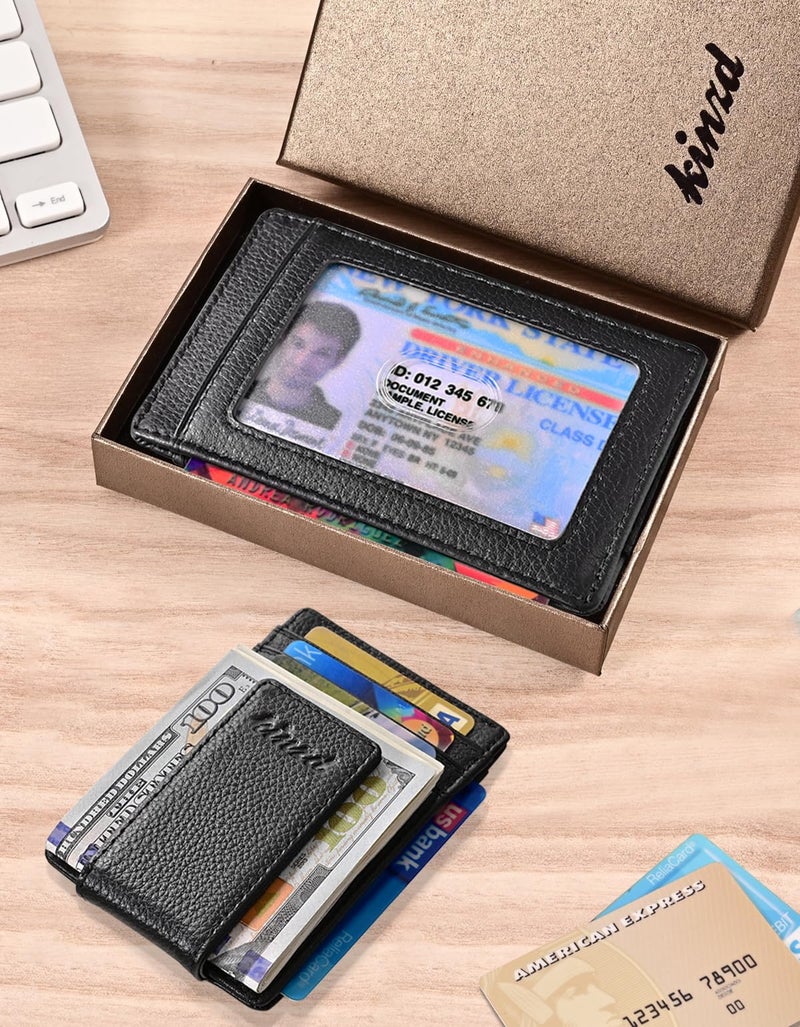 kinzd kinzd Money Clip, Front Pocket Wallet,Leather RFID Blocking Strong Magnet thin Wallet, A Litch Pattern Black, One Size  - Image 5