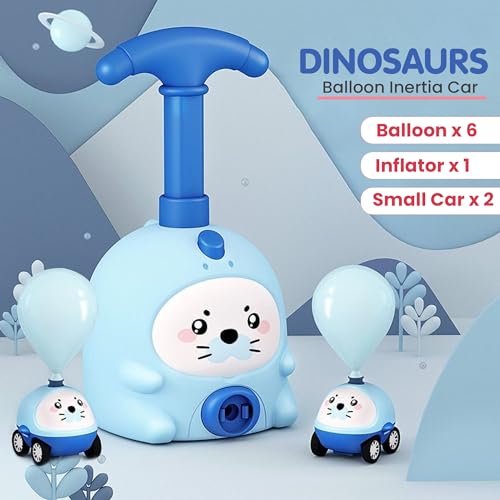 Kidology Balloon Launcher Car Toy Set for Kids | Powered Car Racers Party Supplies | Educational Science STEM Toys with Manual Balloon Pump for Kids Boys Girls Classroom (Balloon Launcher Pig - Blue) - Image 4