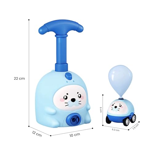 Kidology Balloon Launcher Car Toy Set for Kids | Powered Car Racers Party Supplies | Educational Science STEM Toys with Manual Balloon Pump for Kids Boys Girls Classroom (Balloon Launcher Pig - Blue) - Image 3