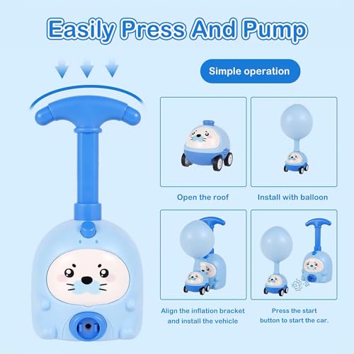 Kidology Balloon Launcher Car Toy Set for Kids | Powered Car Racers Party Supplies | Educational Science STEM Toys with Manual Balloon Pump for Kids Boys Girls Classroom (Balloon Launcher Pig - Blue) - Image 5