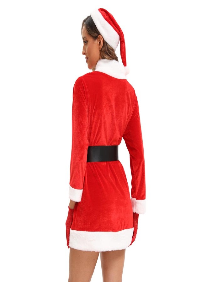 UDYR Mrs Claus Costume Women Santa Claus Suit Cosplay Costume Outfit Dress One Size with Belt and Hat - Image 2