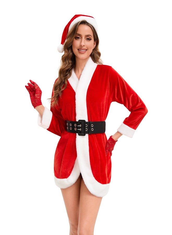 UDYR Mrs Claus Costume Women Santa Claus Suit Cosplay Costume Outfit Dress One Size with Belt and Hat - Image 1