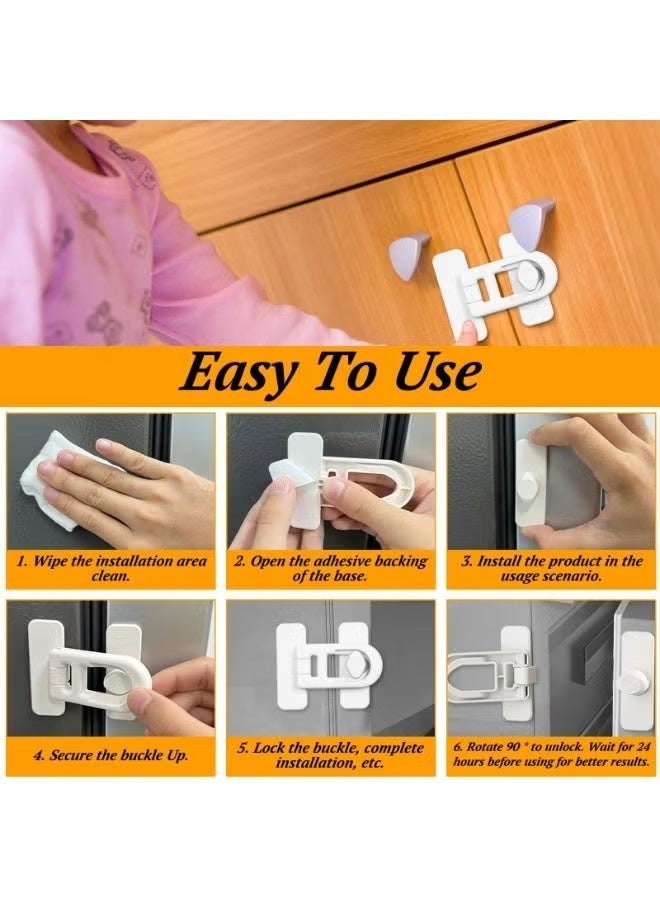 4-Pack Baby Safety Locks, Secure and Convenient Fridge Lock, Child-Safe Refrigerator Lock with Adhesive, No Tools Needed Safety Device for Babies, Pets (White) - Image 3