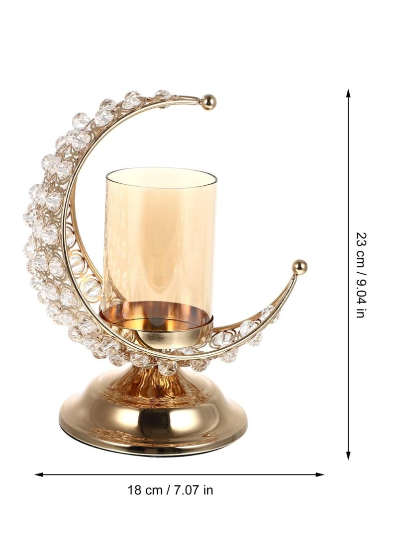 Excefore Gold Crystal Candlestick, Vintage Aromatherapy Candle Holder Decoration, Moon Glass Tea Light Holder, for Eid Mubarak Ornaments Muslim Islam Decoration, Housewarming Decor - Image 5