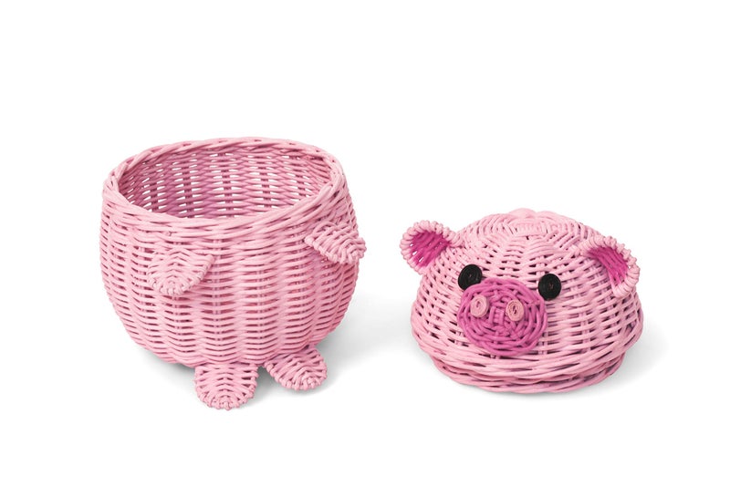 G6 COLLECTION Pig Rattan Storage Basket with Lid Decorative Bin Home Decor Hand Woven Shelf Organizer Cute Handmade Handcrafted Gift Art Decoration Artwork Wicker Pink Piggy (Small) - Image 5