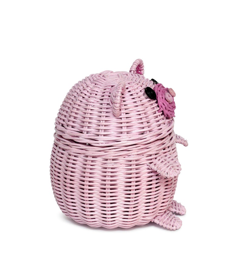 G6 COLLECTION Pig Rattan Storage Basket with Lid Decorative Bin Home Decor Hand Woven Shelf Organizer Cute Handmade Handcrafted Gift Art Decoration Artwork Wicker Pink Piggy (Small) - Image 4