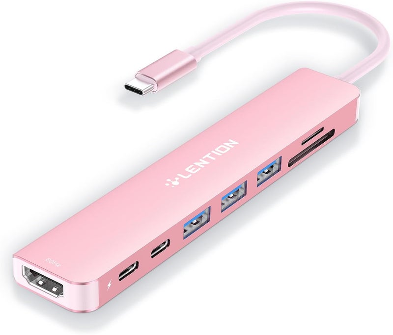 Lention 8-in-1 USB-C Hub with 4K@60Hz HDMI, 100W Power Delivery, 3 USB 3.0 and microSD & SD Card Reader for 2025-2016 MacBook Pro, New Mac Air/Surface, More (CB-CE18s, Rose Gold) - Image 1