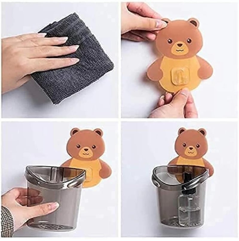 Gugzy Bathroom Bear Hugs Toothbrush Cup Toothpaste Storage Rack Bathroom Wall Mounted Drain Bear Storage Cup Kids Toothbrush Holder Set (1, Brown) - Image 5