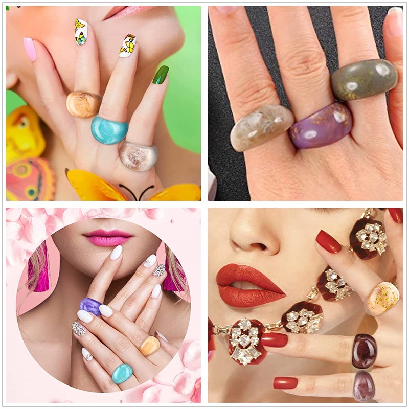 XHBTS 12 Pcs Resin Colorful Wide Thick Dome Knuckle Finger Stackable Joint Ring Retro Acrylic Transparent Vintage Jewelry Party Elegant Handmade Gift - Image 5