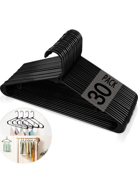 Plastic Clothes Hangers 30 Packs Heavy Duty Durable Coat and Clothes Hangers Vibrant Color Hangers Lightweight Space Saving Laundry Hangers (Black)
