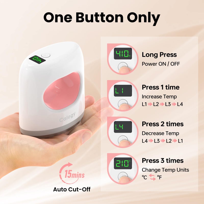 Calogy Super Mini Heat Press Machine, Fast Up to Max 410â„‰ in 3Mins & 4 Heating Setting with LED Display, Mini Iron for Crafting with Precision Tip, Easy for Small Objects Like Shoes, Hats (White Pink) - Image 5