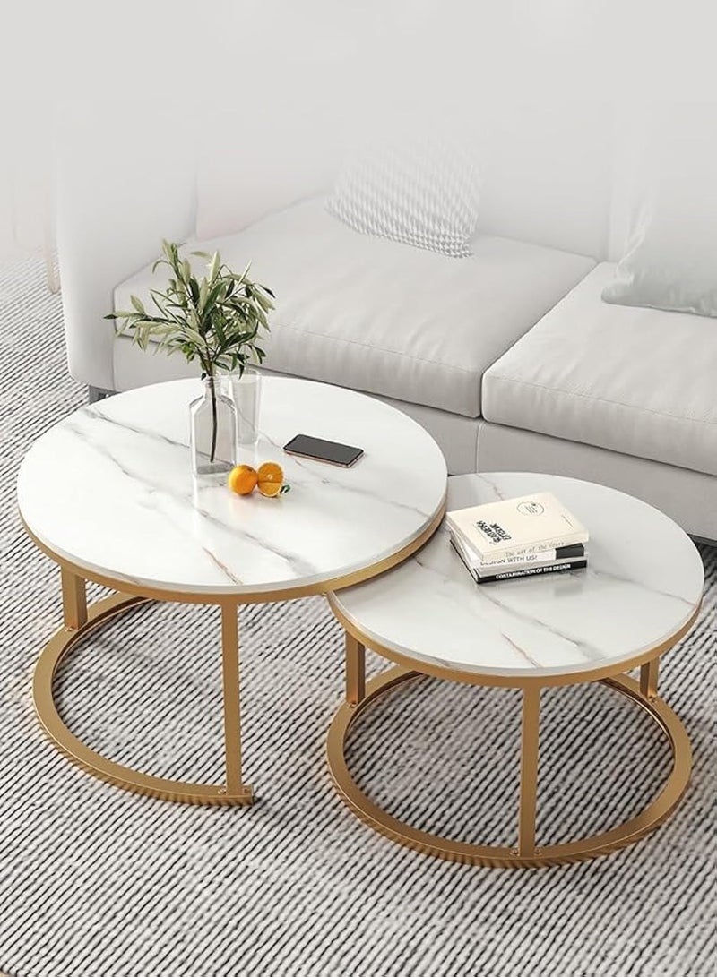 DubaiGallery Coffee Table Set of 2 Stackable MDF Top Side Table Round Set Table Combination Small Set Table Set Industrial Style Side Table Round for Living Room, Balcony - Image 1