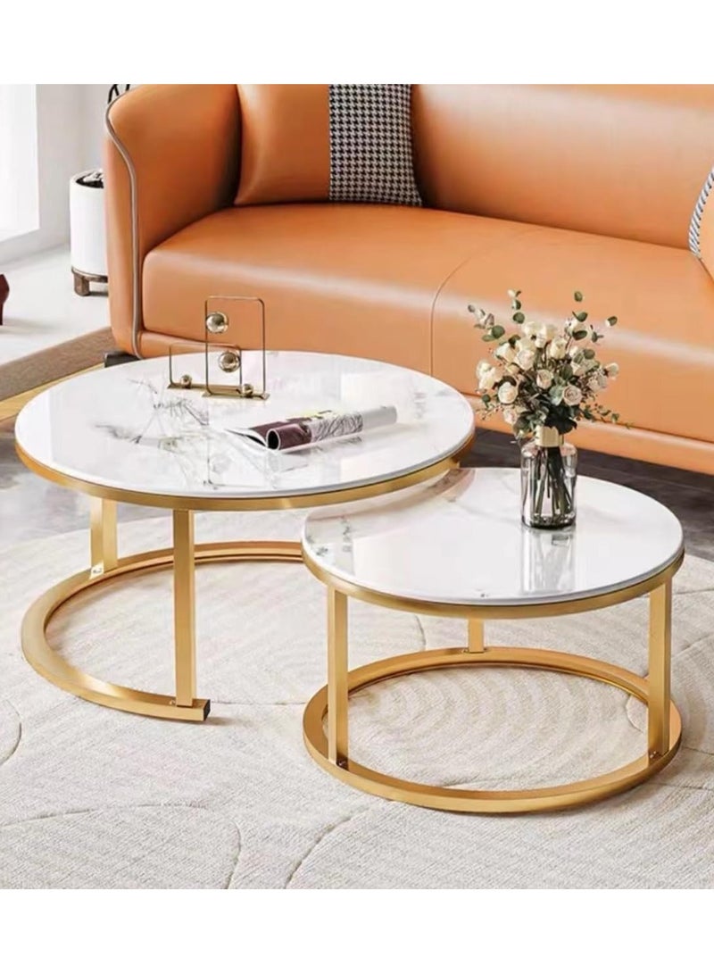 DubaiGallery Coffee Table Set of 2 Stackable MDF Top Side Table Round Set Table Combination Small Set Table Set Industrial Style Side Table Round for Living Room, Balcony - Image 2