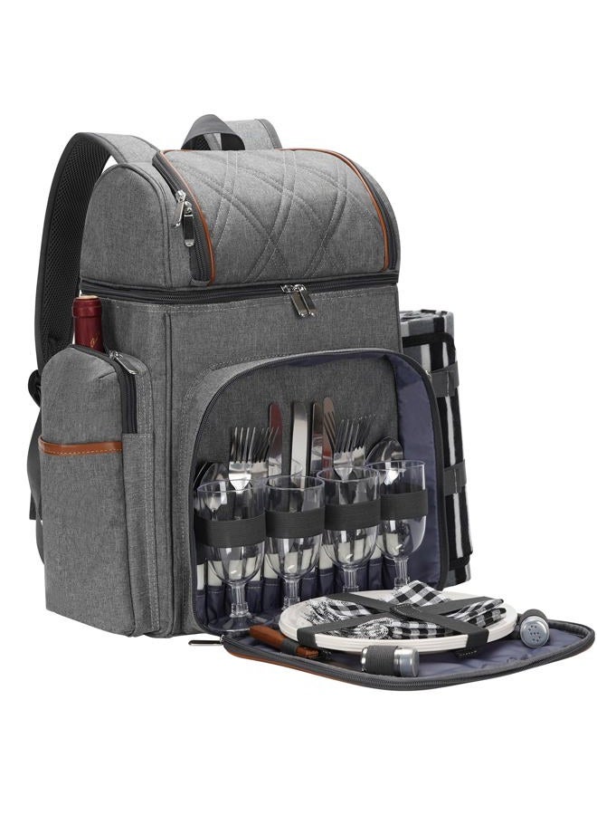 TwentyNext Picnic Backpack Bag for 4 Person with Insulated Leakproof Cooler Compartment, Wine Holder, Picnic Blanket, Plates and Cutlery Set for Beach,Camping,Party,Gifts (Grey New) - Image 1