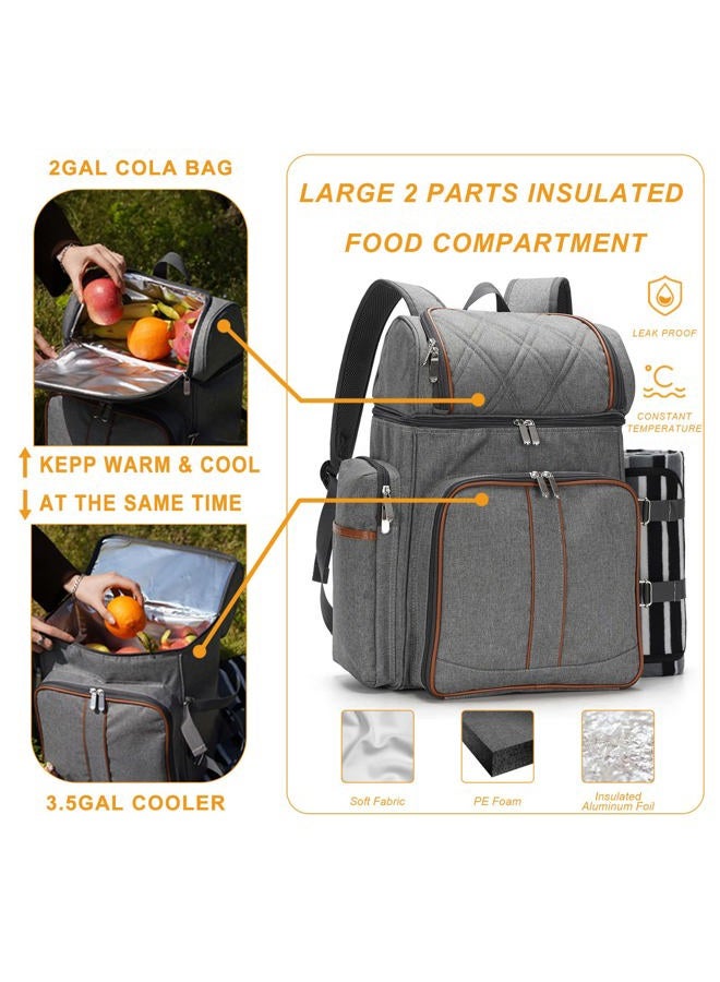 TwentyNext Picnic Backpack Bag for 4 Person with Insulated Leakproof Cooler Compartment, Wine Holder, Picnic Blanket, Plates and Cutlery Set for Beach,Camping,Party,Gifts (Grey New) - Image 3