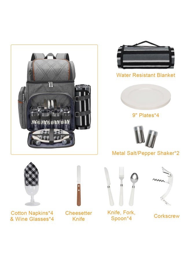 TwentyNext Picnic Backpack Bag for 4 Person with Insulated Leakproof Cooler Compartment, Wine Holder, Picnic Blanket, Plates and Cutlery Set for Beach,Camping,Party,Gifts (Grey New) - Image 4