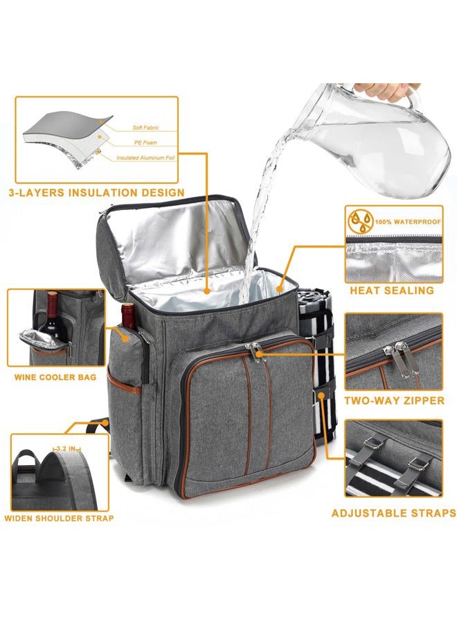 TwentyNext Picnic Backpack Bag for 4 Person with Insulated Leakproof Cooler Compartment, Wine Holder, Picnic Blanket, Plates and Cutlery Set for Beach,Camping,Party,Gifts (Grey New) - Image 2