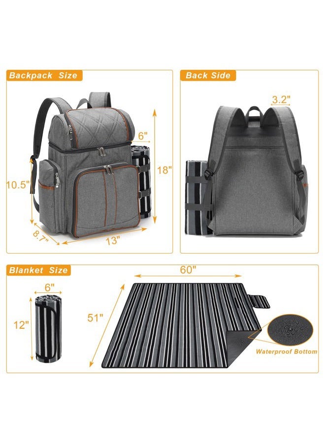 TwentyNext Picnic Backpack Bag for 4 Person with Insulated Leakproof Cooler Compartment, Wine Holder, Picnic Blanket, Plates and Cutlery Set for Beach,Camping,Party,Gifts (Grey New) - Image 5