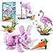 HOGOKIDS Easter Bunny 3 in 1 Pink Building Set with Flowers Animal Figure with 3 Building Options Flamingo Bunny or Dolphin 558PCS Creative Birthday Gift Learning Toy for Kids Girls Boys Age 6 - Image 2