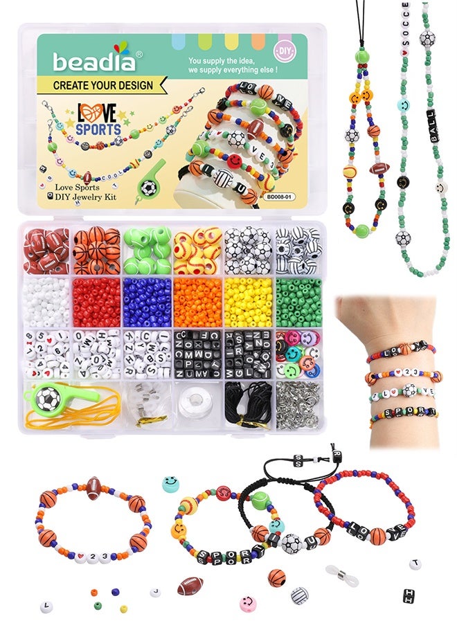 beadia Cute Fun Beads DIY Arts Crafts, Friendship Bracelets Making Kit, Birthday Gifts for Kids Girls Baseball Basketball Soccer Rugby Volleyball Football Bead - Image 1