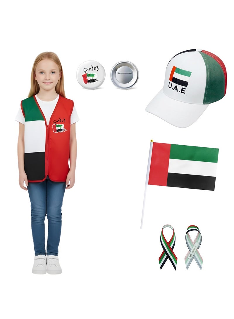 PRINTSHOP4ME UAE National Day Kids Girls UAE Vest | Stylish Girls Vests | COMBO Includes - UAE VEST | UAE CAP | BUTTON BADGE | HAND FLAG | UAE RIBBON - Image 1
