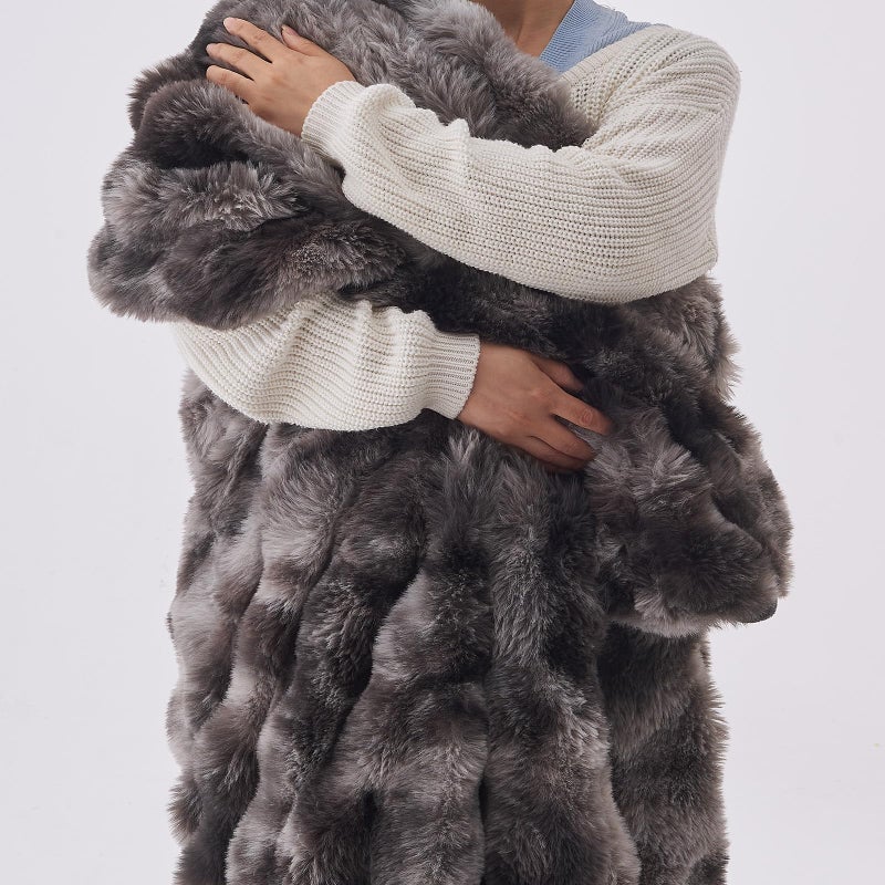 Lotus Karen Lotus Karen Faux Fur Throw Blanket Tie-Dye Dark Gray - Big Bubble Rabbit Fluff Blanket for Couch  Small Fluffy Fuzzy Cozy Blanket  Thick Furry Plush Shaggy Blankets  50x60 Inches  - Image 5