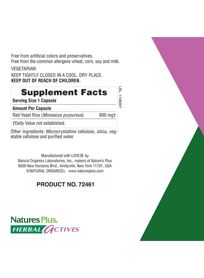 Nature's Plus Naturesplus Herbal Actives Red Yeast Rice 600 Mg 120 Vegan Capsules Maximum Potency Herbal Supplement Cholesterol Support Vegetarian Glutenfree 120 Servings - Image 5